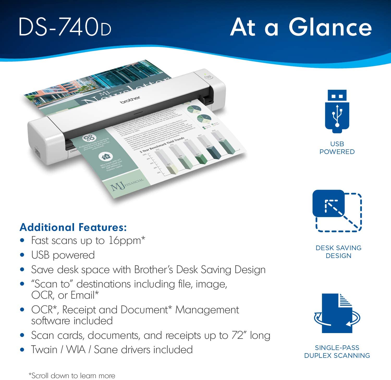 Brother DS-740D Duplex Compact Mobile Document Scanner Brother DS-740D Duplex Compact Mobile Document Scanner